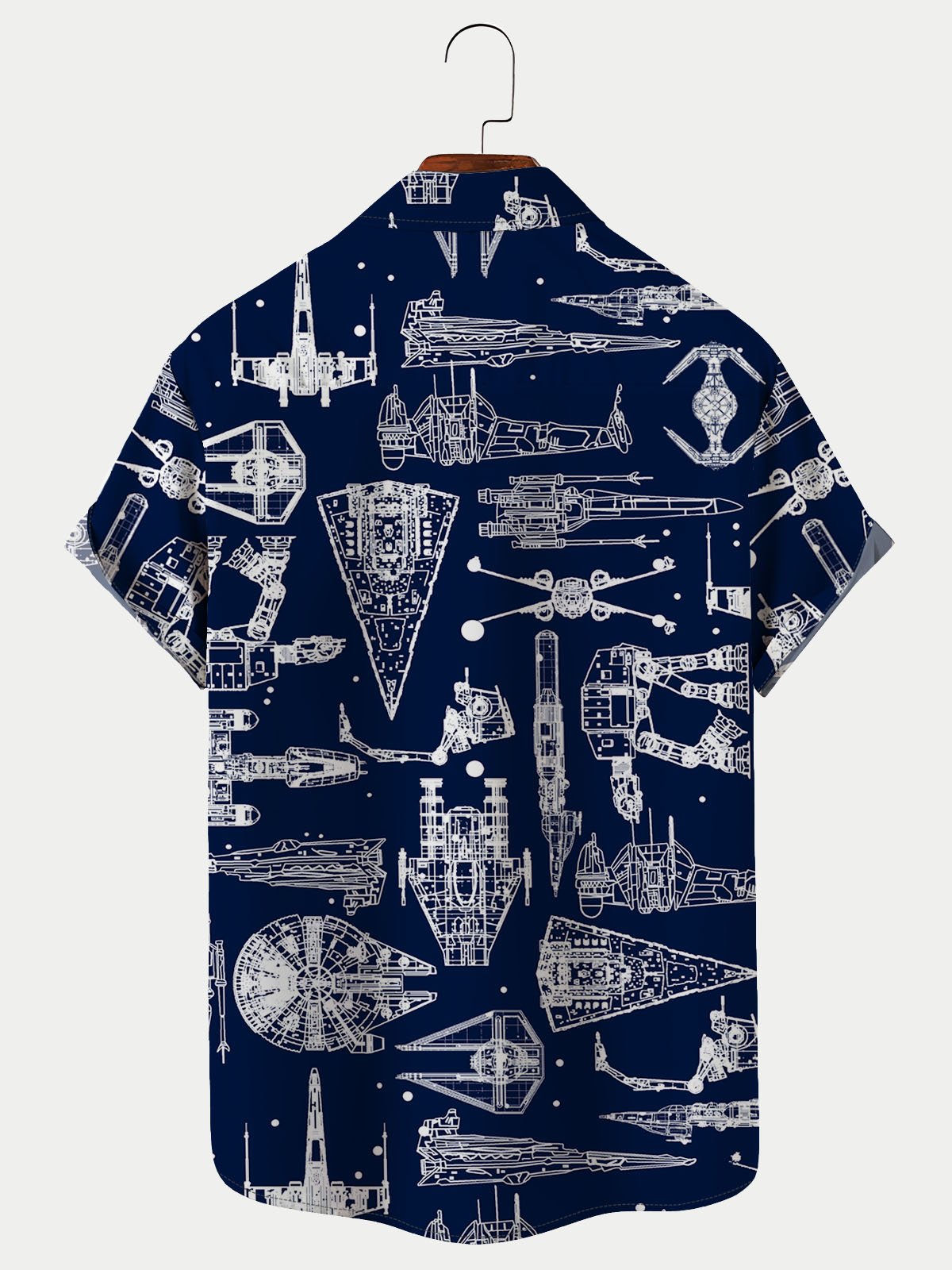 Mens Star Wars Aerospace Machine Print Casual Breathable Short Sleeve Hawaiian Shirts
