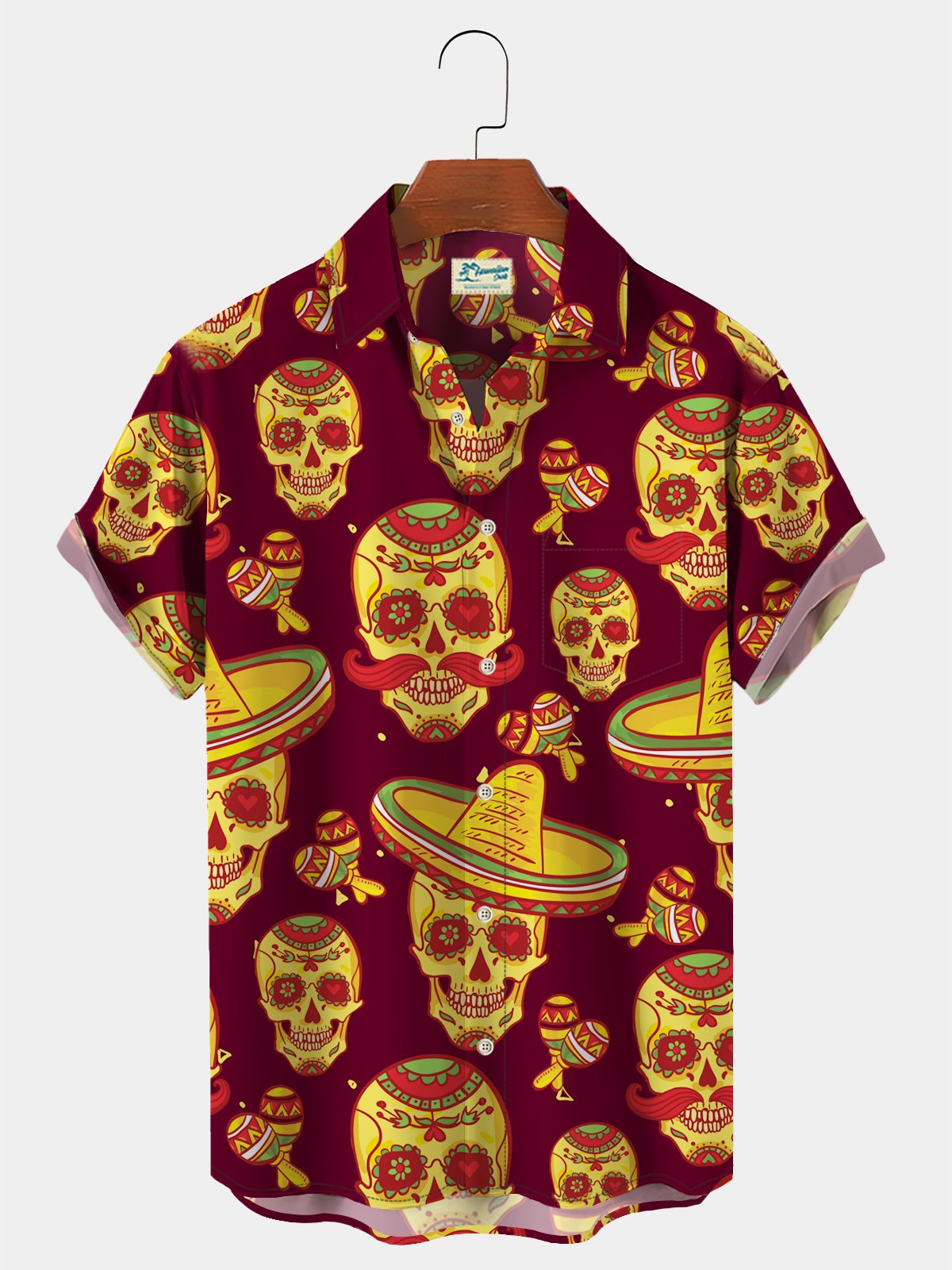 Cinco de Mayo Skull Straw Hat Print Chest Bag Shirt Plus Size Shirt