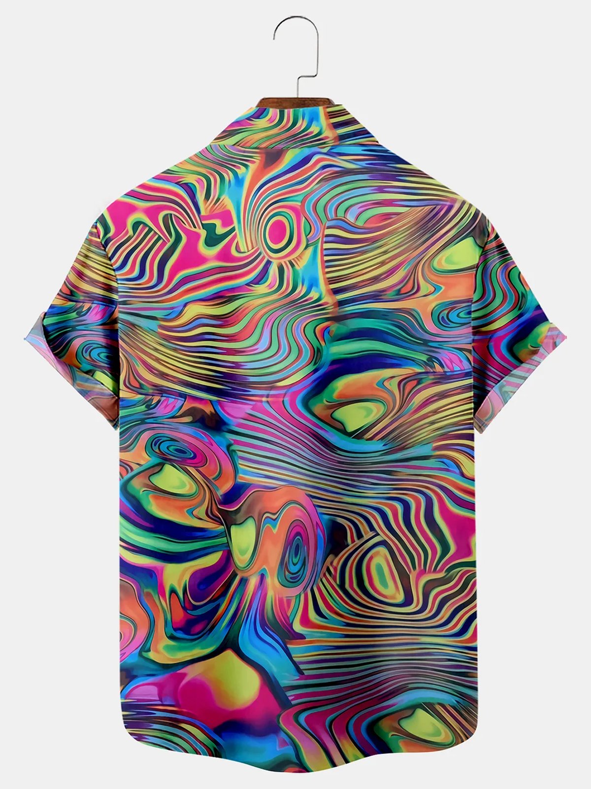  Neon Ombre Hawaiian Breast Pocket Shirt Oversized Vacation Wrinkle-Free Shirt