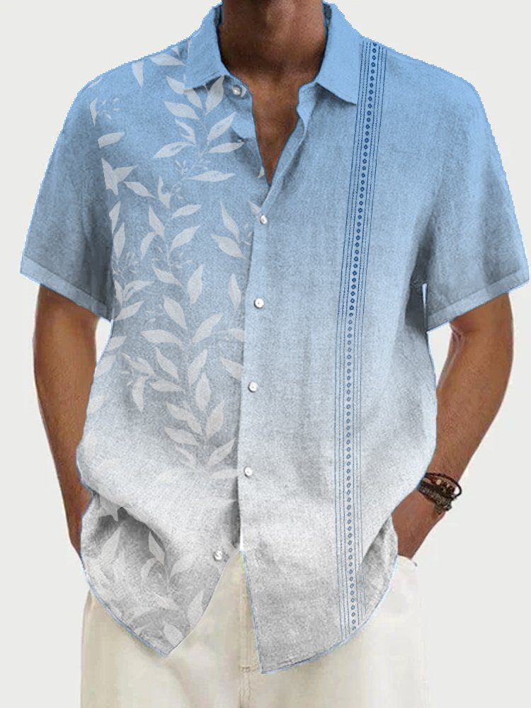 Cotton Linen Men's Hawaiian Short Sleeve Shirt