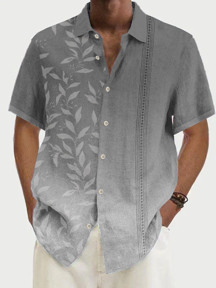 Cotton Linen Men's Hawaiian Short Sleeve Shirt