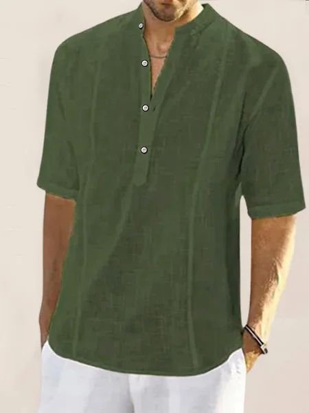 Mens Cotton Linen Basic Series Half Sleeve Plus Size Shirts