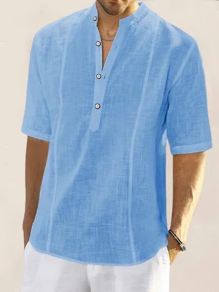 Mens Cotton Linen Basic Series Half Sleeve Plus Size Shirts