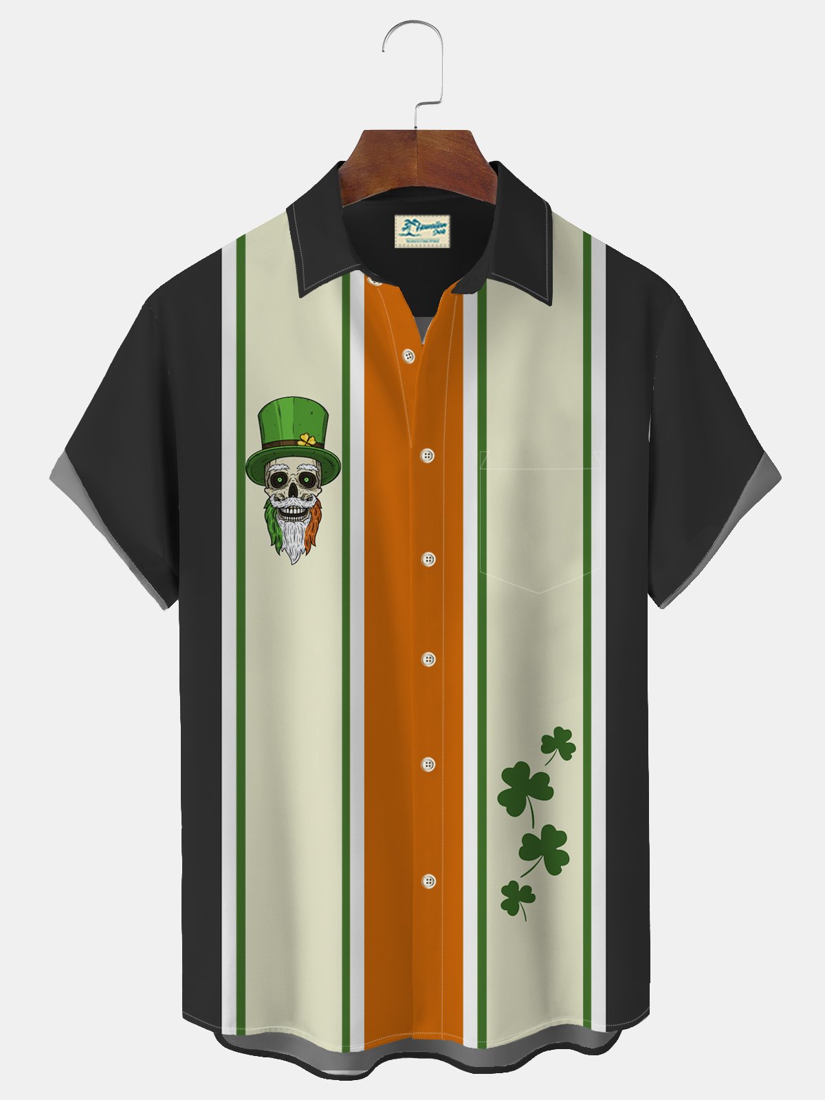  Holiday St. Patrick's Men's Bowling Shirt Men's 60s Shirts Skull Oversized Stretch Hawaiian Stripe Shirt