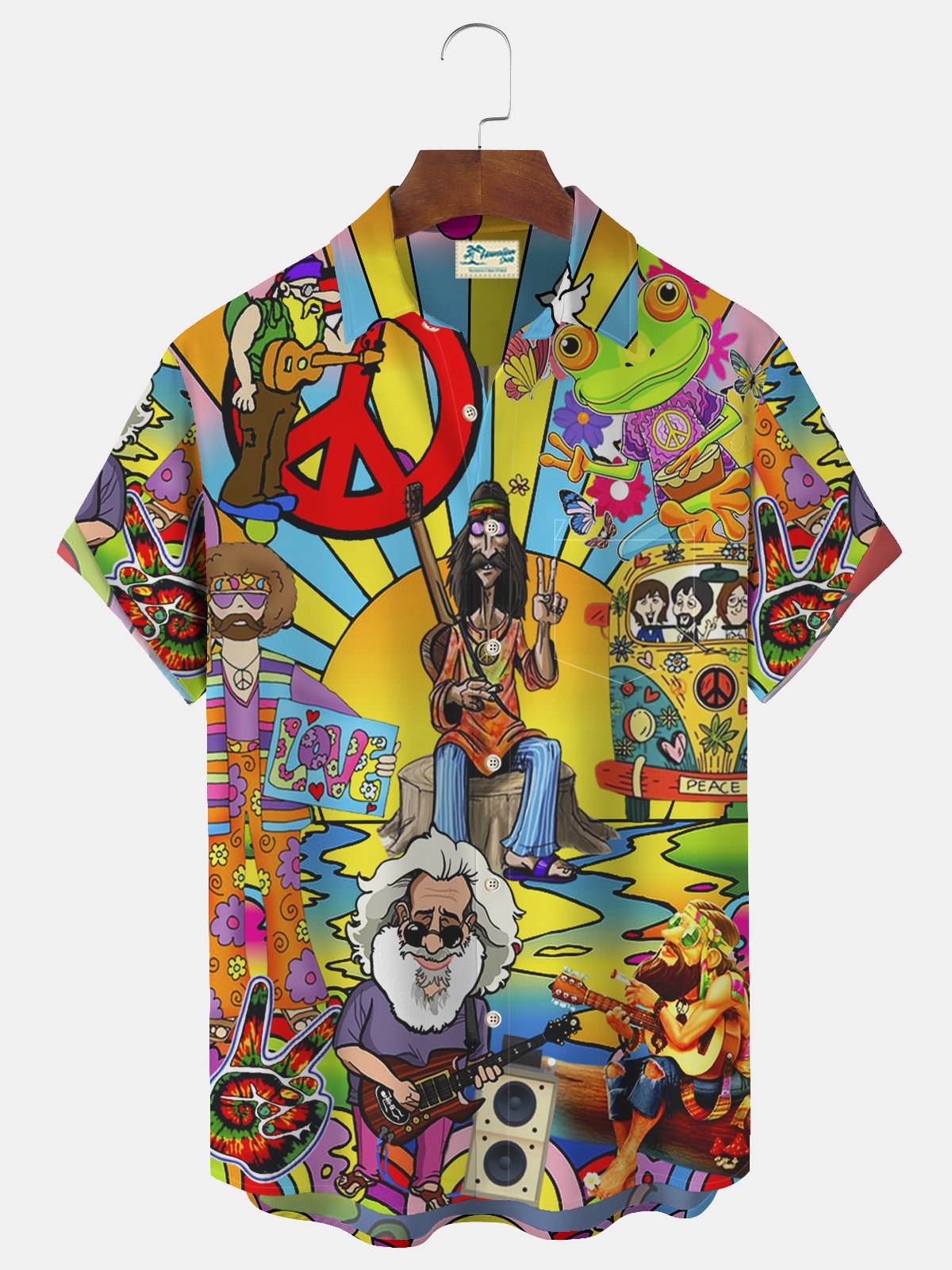  Hippie Music Guitar Hawaiian Big & Tall Aloha Shirt