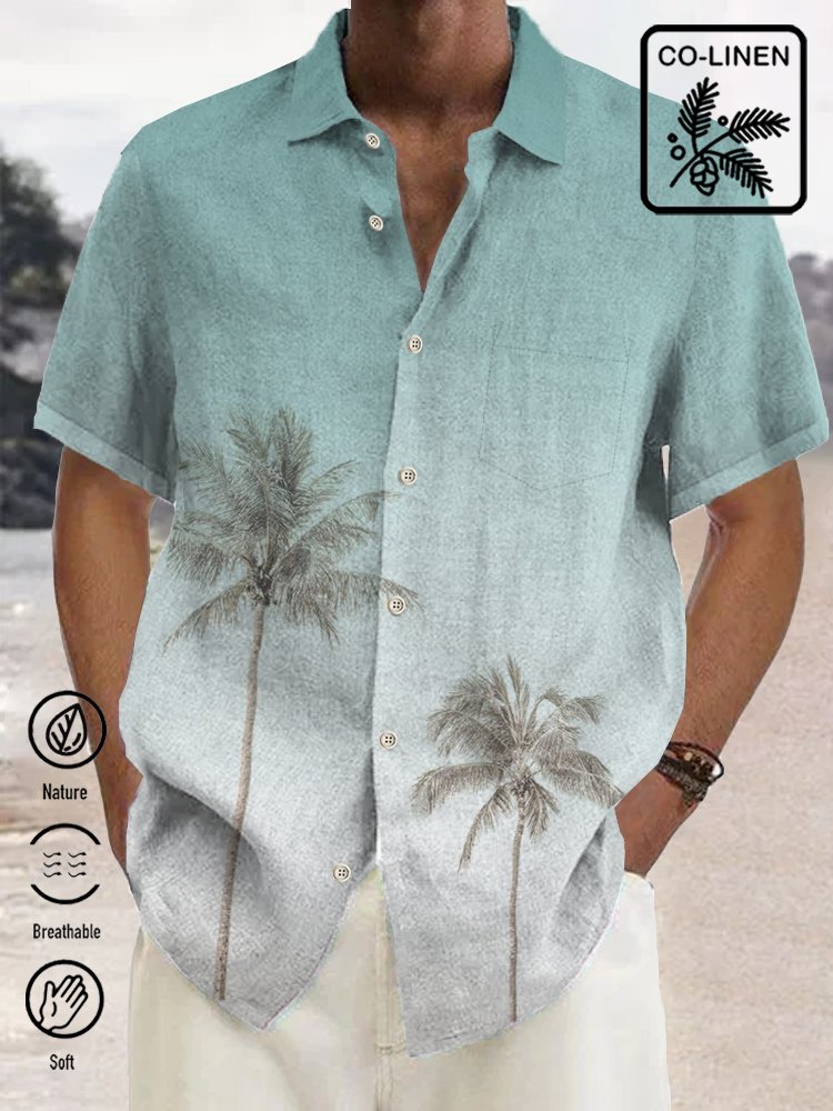  Hawaiian Coco Ombre Print Breast Pocket Shirt Plus Size Resort Shirt