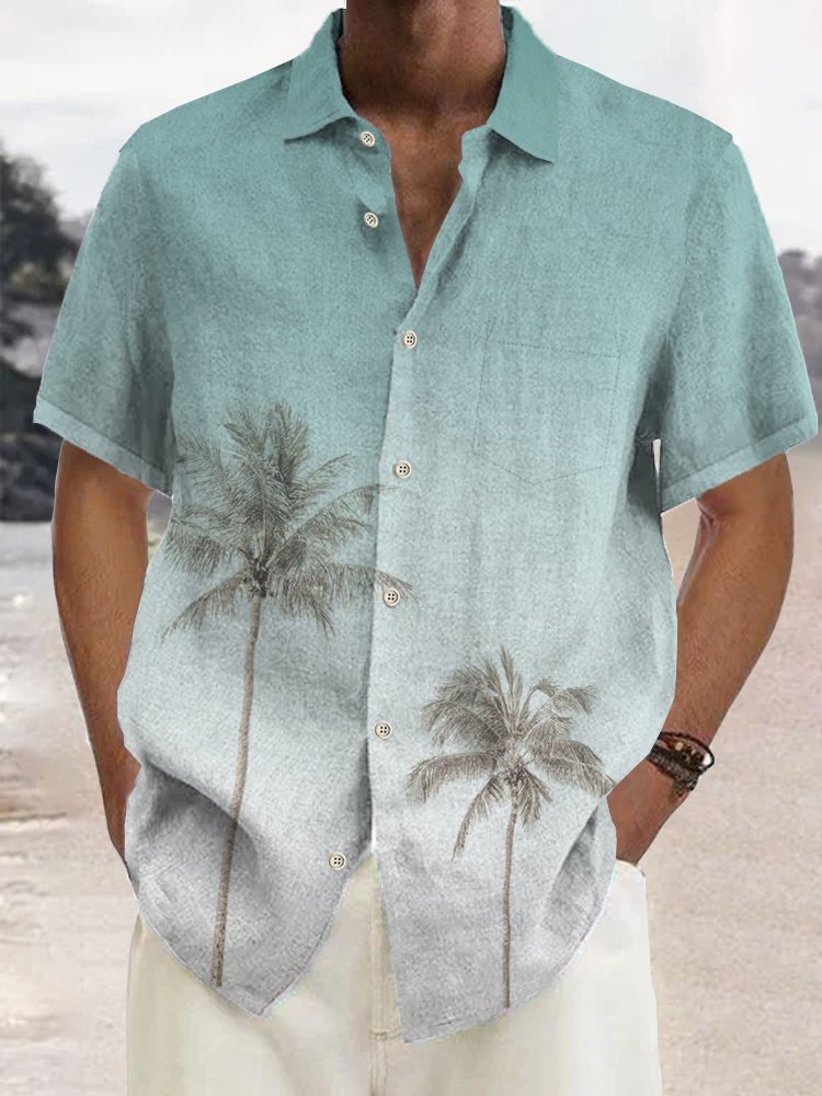  Hawaiian Coco Ombre Print Breast Pocket Shirt Plus Size Resort Shirt