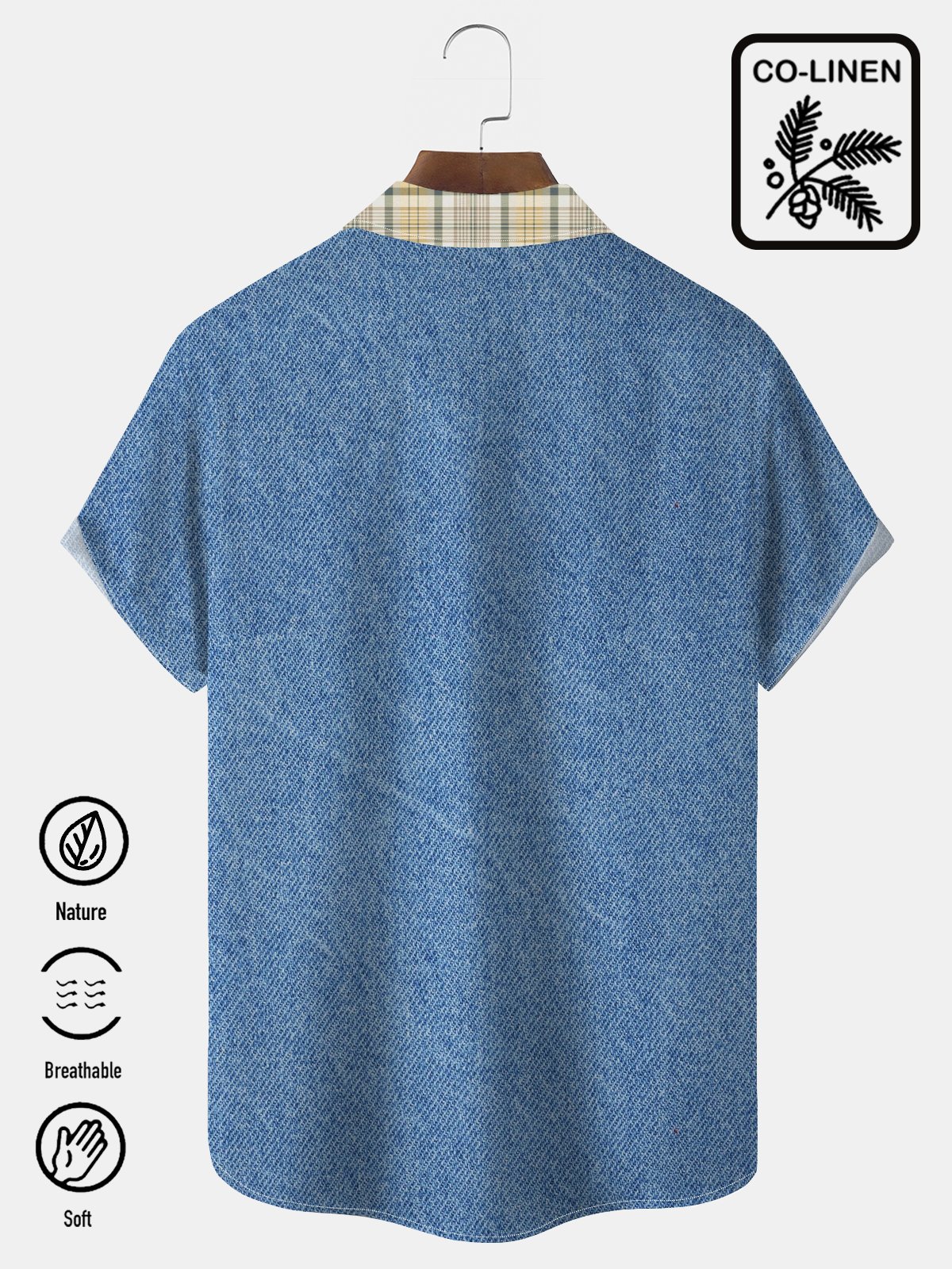  Blue Cotton Heather Contrast Print Chest Pocket Base Shirt Plus Contrast Shirt