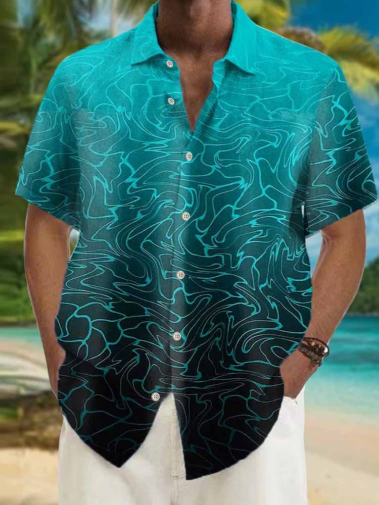 Royaura Cotton hemp Water Ripple Chest Pocket Short Sleeve Casual Shirt