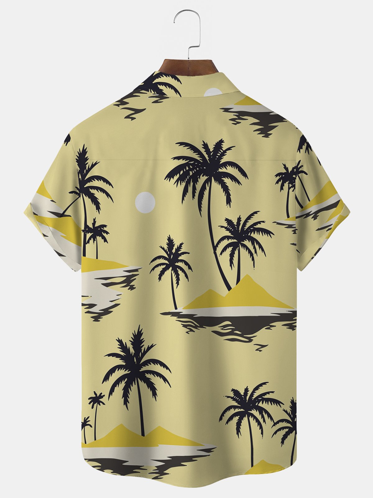 Men's Vintage Wrinkle Free Casual Shirts Beach Palms Sunset Seersucker Tops