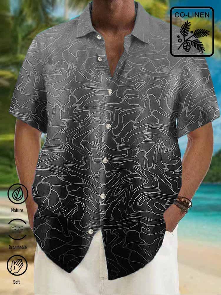 Royaura Cotton hemp Water Ripple Chest Pocket Short Sleeve Casual Shirt