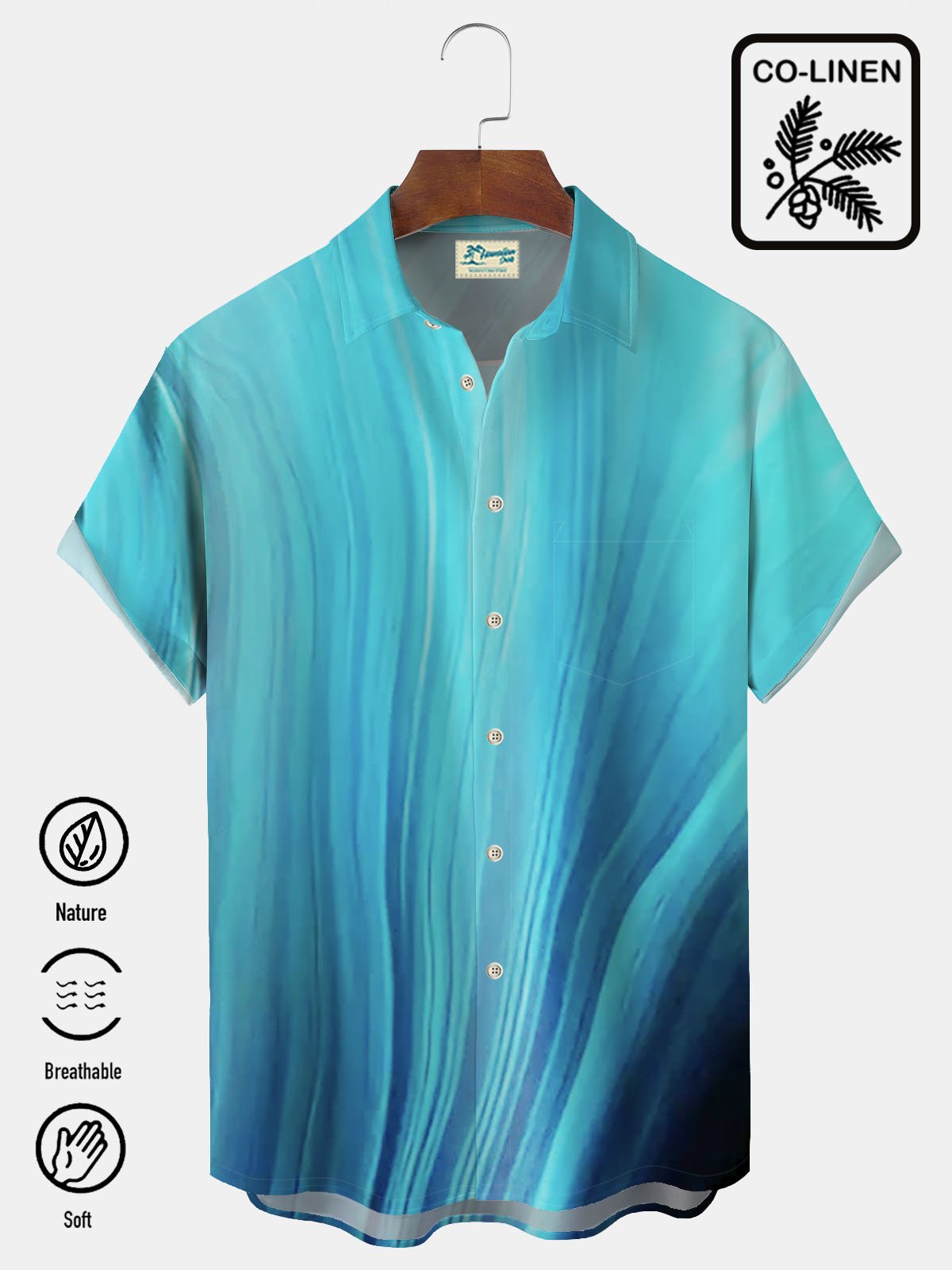 JoyMitty Natural Fiber Gradient Men's Hawaiian Button Down Shirt