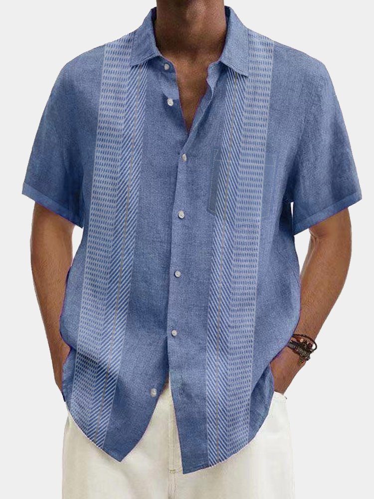 Cotton Linen Breathable Men's Hawaiian Short Sleeve Button-Up Shirt