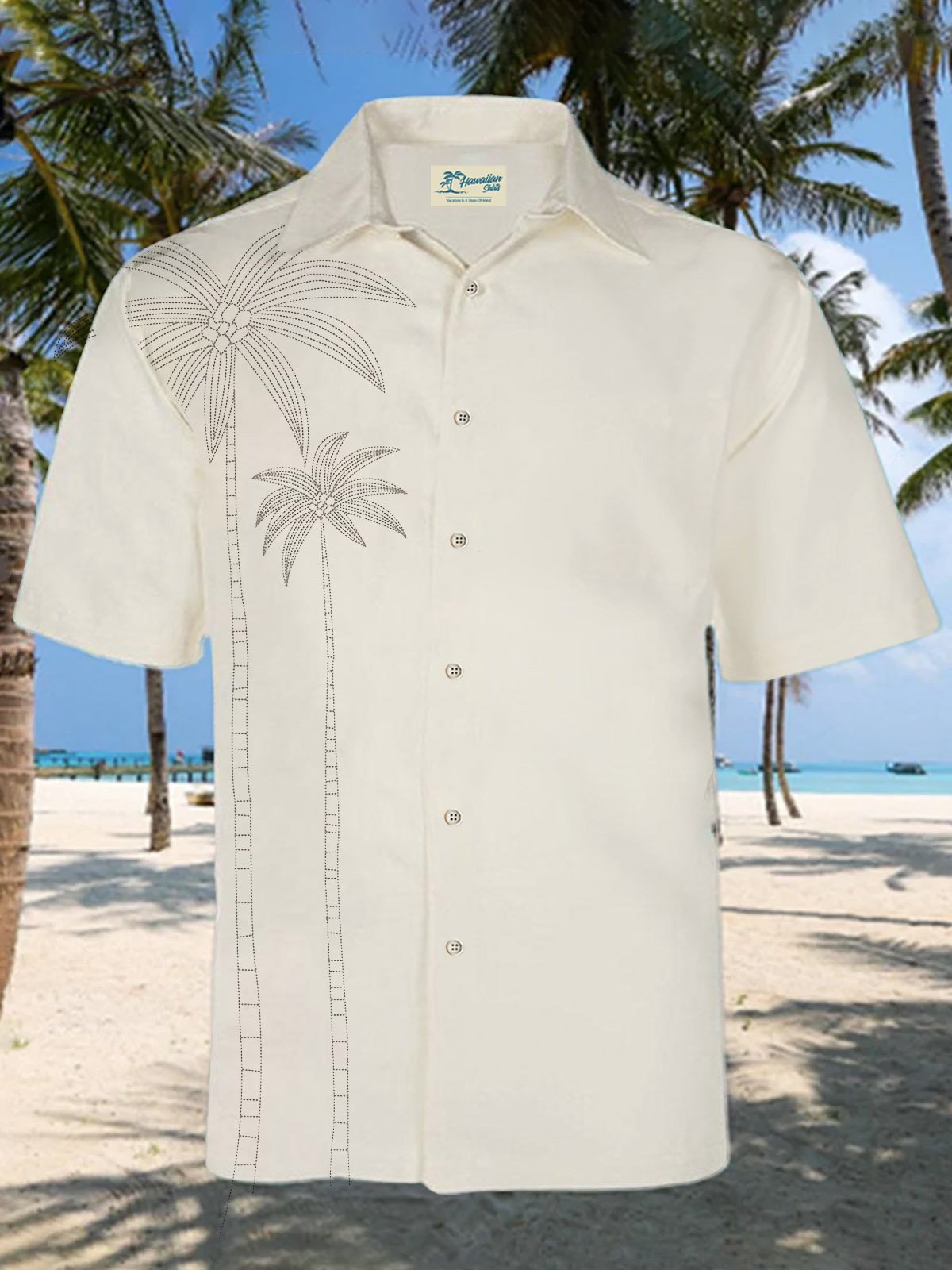 Cotton and Linen Style Hawaiian Plant Coconut Tree Versatile Linen Shirt