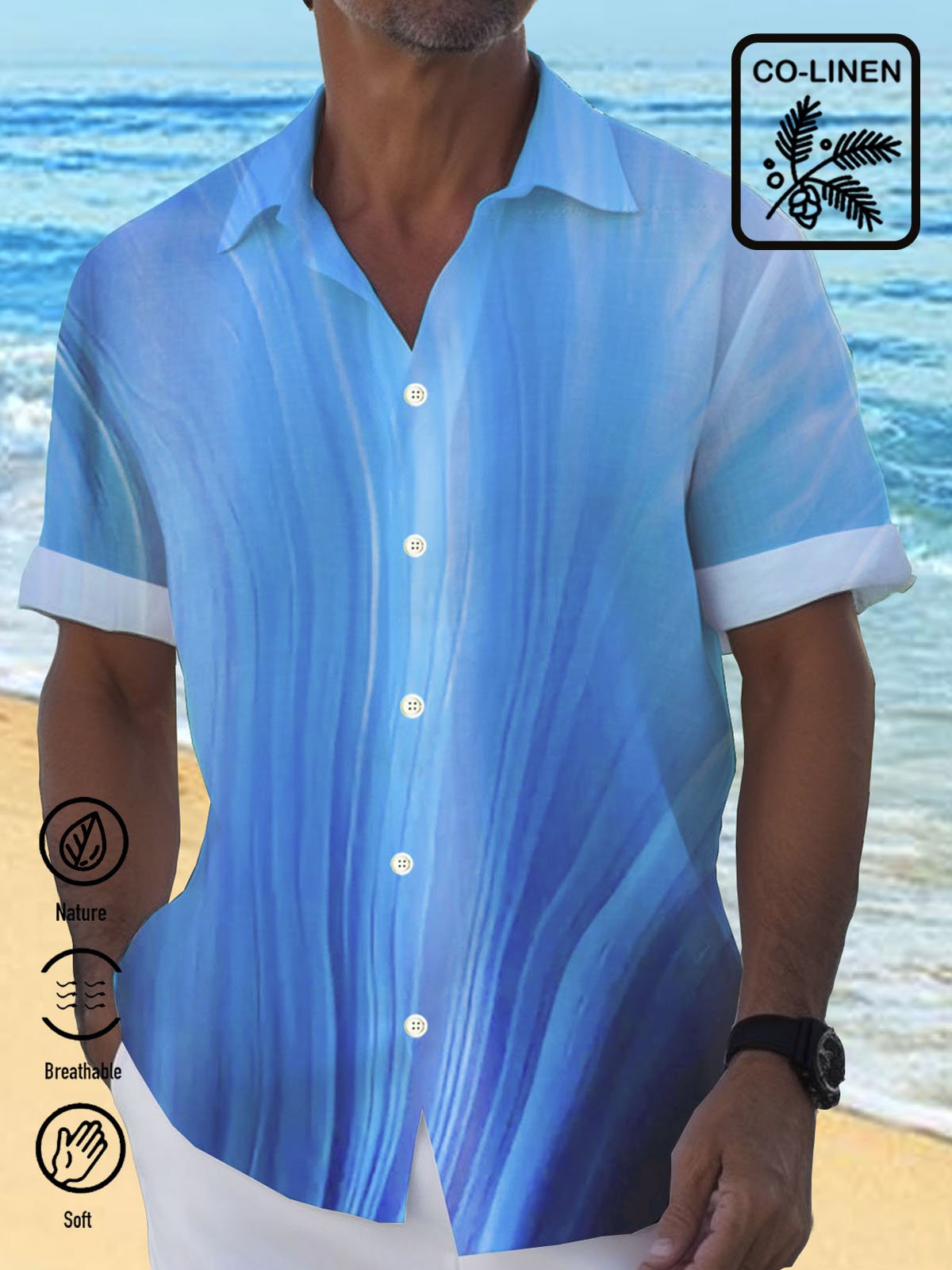 JoyMitty Natural Fiber Gradient Men's Hawaiian Button Down Shirt