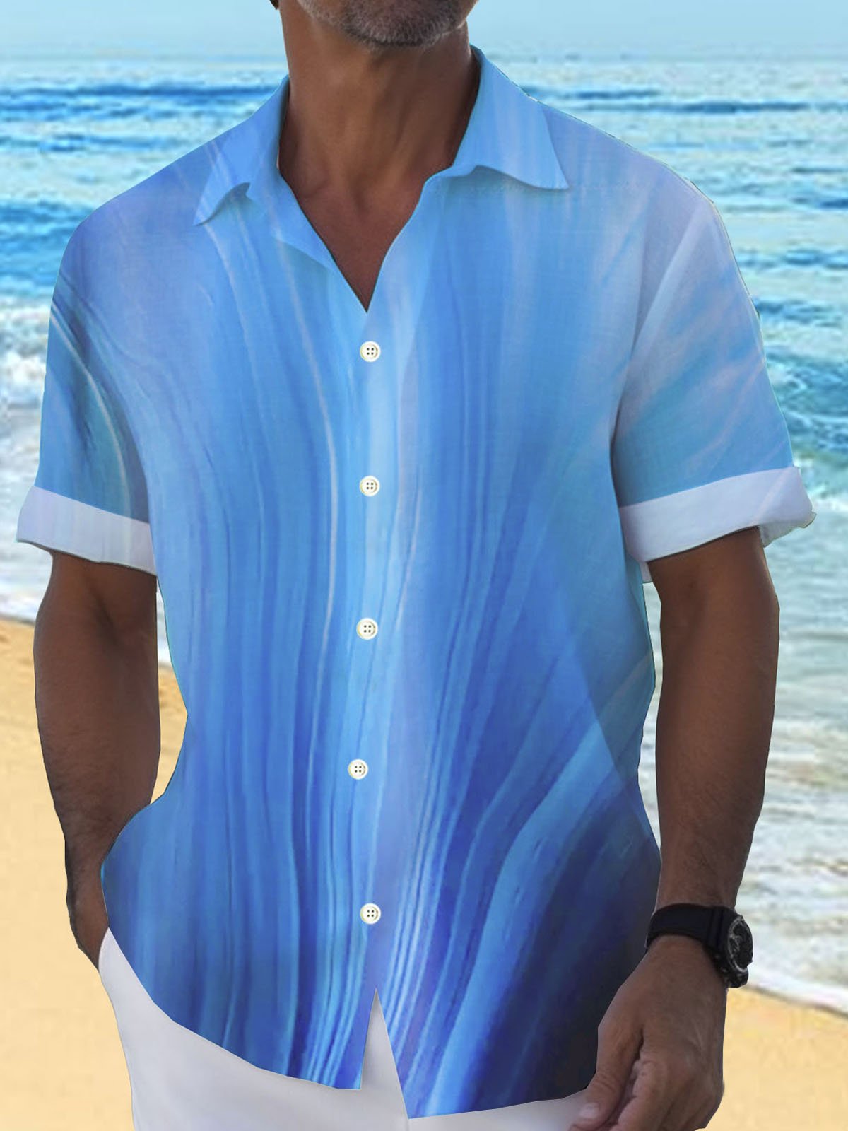 JoyMitty Natural Fiber Gradient Men's Hawaiian Button Down Shirt