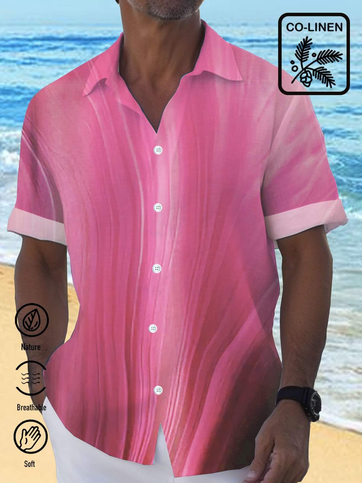 JoyMitty Natural Fiber Gradient Men's Hawaiian Button Down Shirt