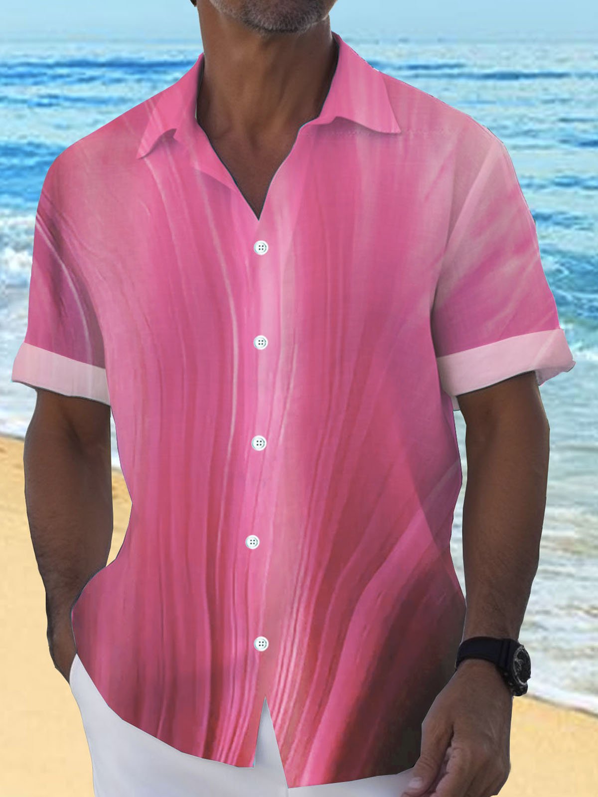 JoyMitty Natural Fiber Gradient Men's Hawaiian Button Down Shirt