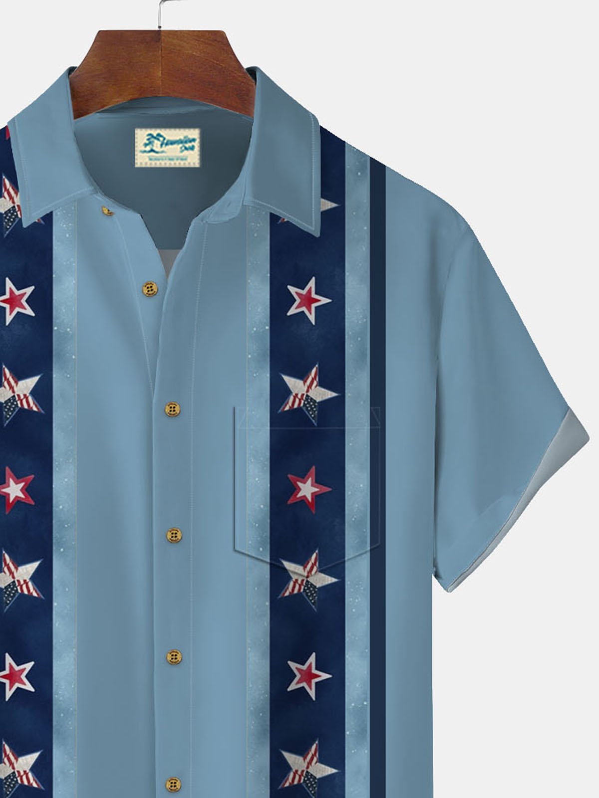 Vintage American Flag Stars Men's Bowling Shirts Stretch Plus Size Camp Shirts
