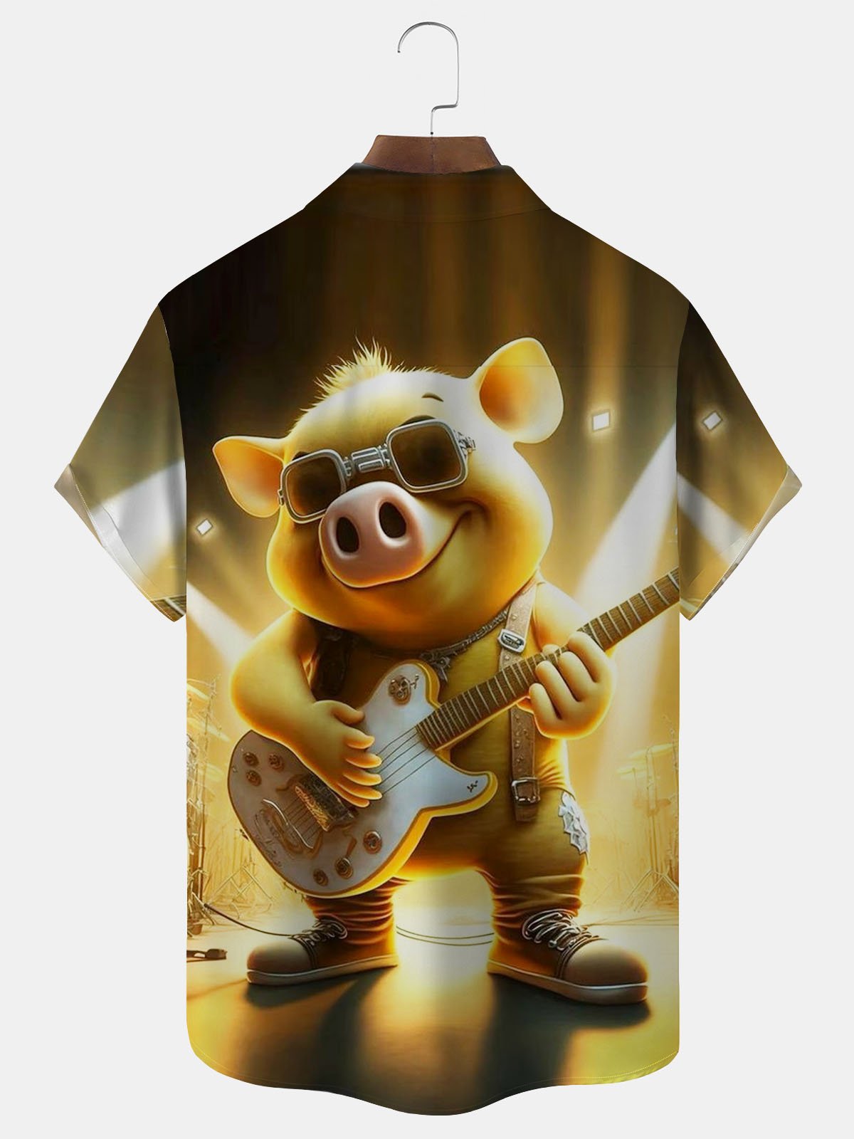 Music Instrument Guitar Pig Print Men's Button Pocket Shirt