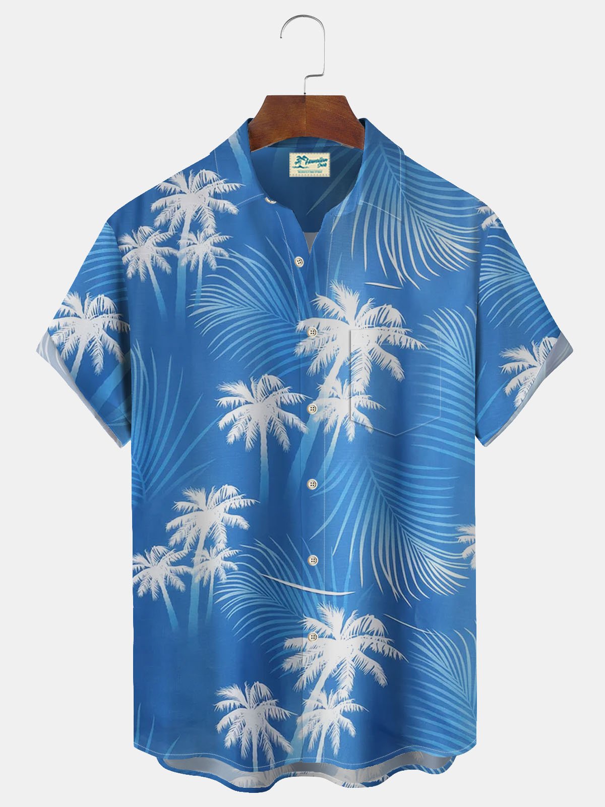 JoyMitty Hawaiian Coconut Tree Leaf Print Men's Button Pocket Shirt