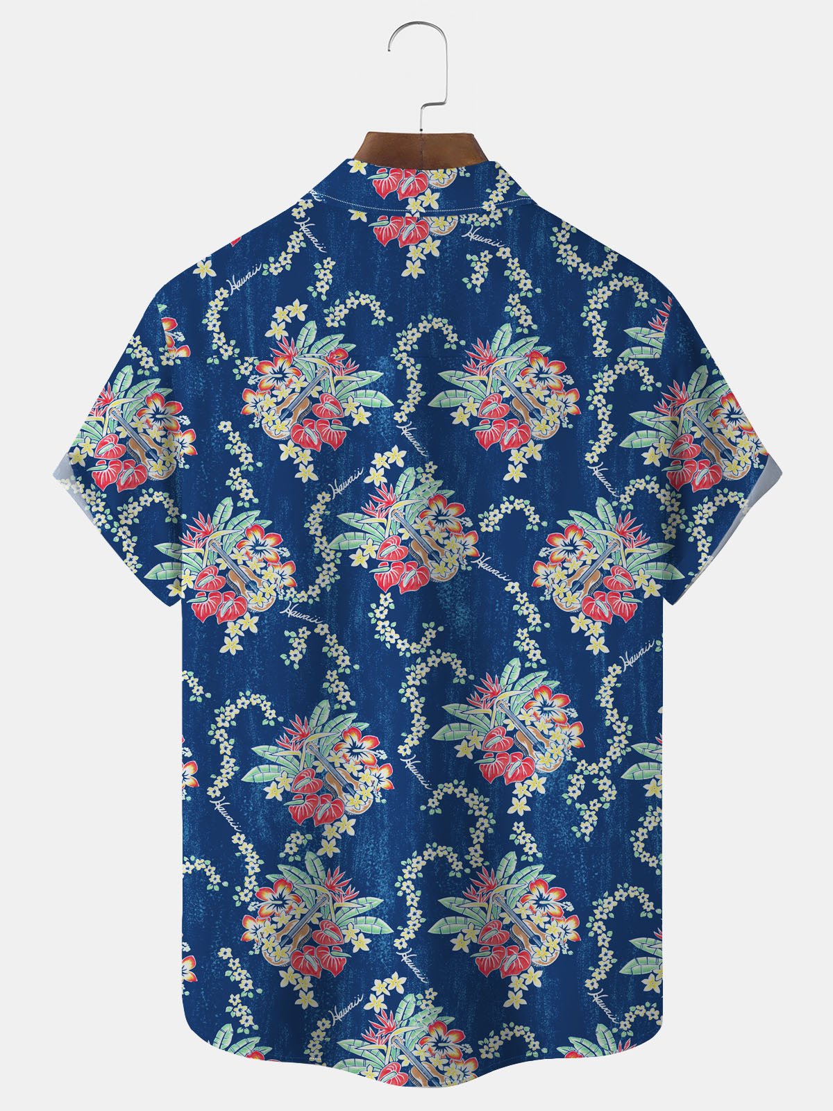 Hawaiian Floral Musical Instrument Print Men's Button Pocket Shirt