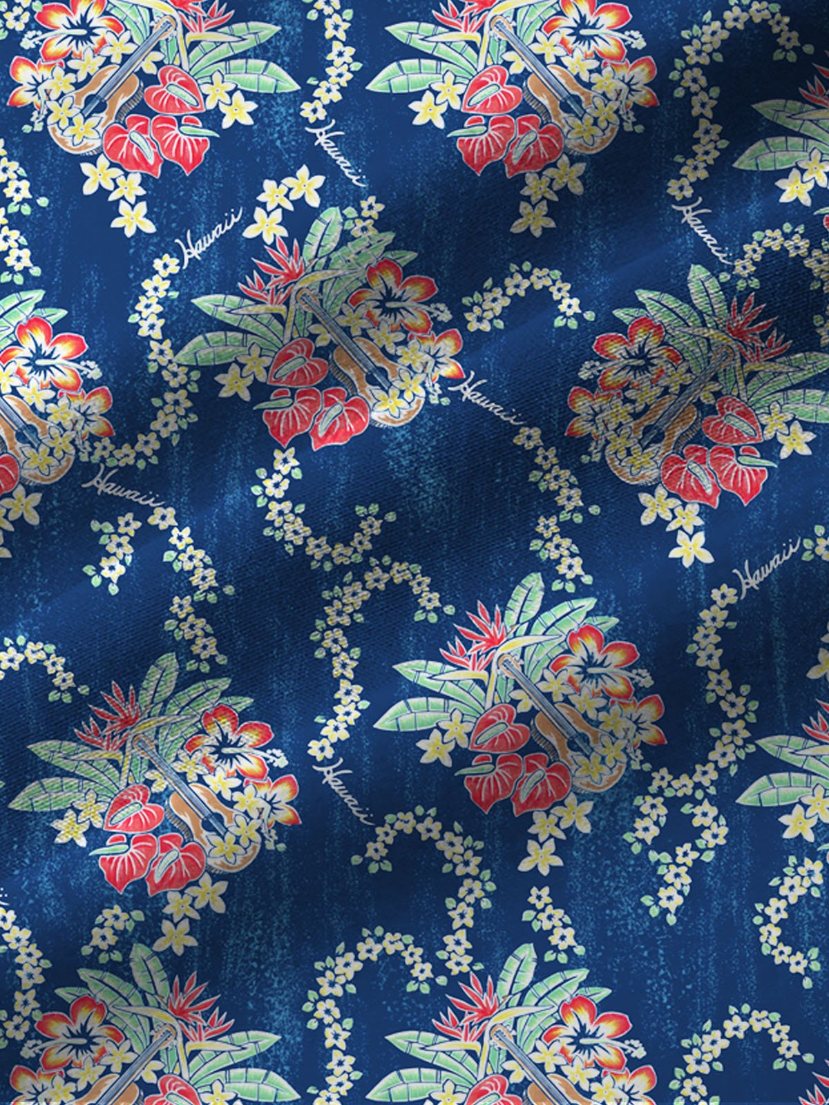 Hawaiian Floral Musical Instrument Print Men's Button Pocket Shirt