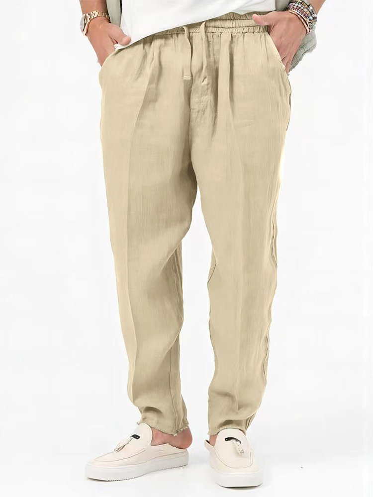 JoyMitty Nature  Fiber Pants Loose Plus Size Men's Plain Pocket Casual Beach Pants