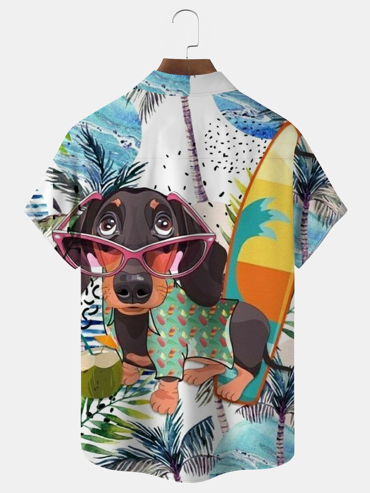 JoyMitty Funny Cute Dog Print Beach Men's Hawaiian Oversized Shirt With Pocket