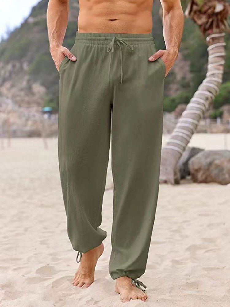 JoyMitty Men's Basic Casual Pants Drawstring Loose Plus Size Beach Pants