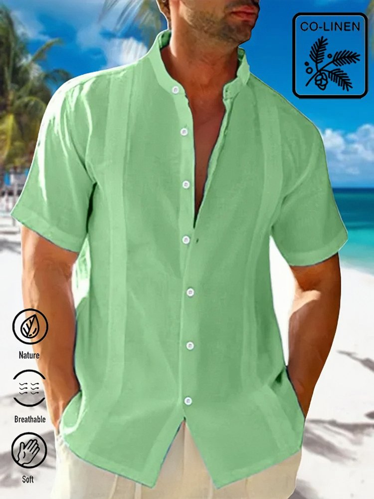 Cotton Linen Casual Stand Collar Short Sleeve Men's Shirt