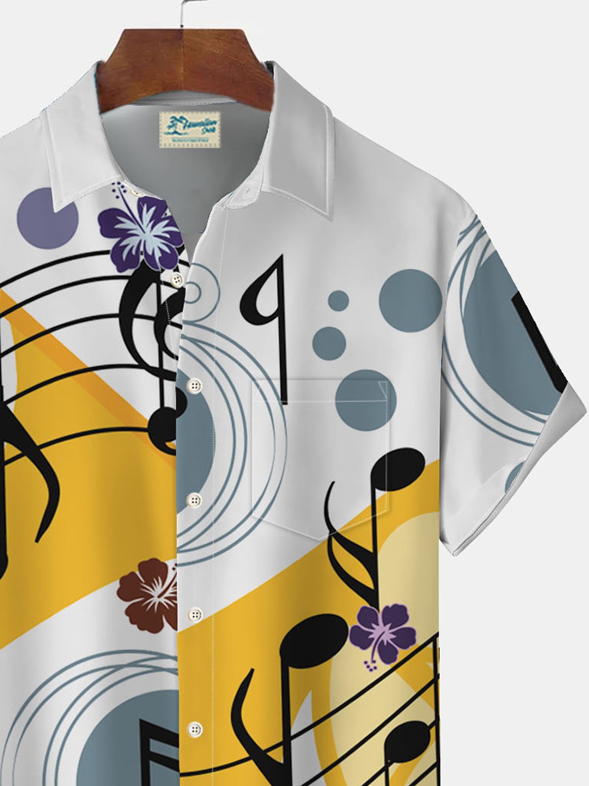 JoyMitty Music Note Print Men's Button Pocket Short Sleeve Shirt