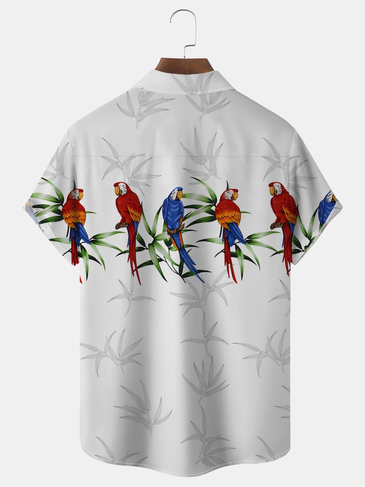 JoyMitty Hawaiian Parrot Leaf Print Men's Button Down Pocket Shirt