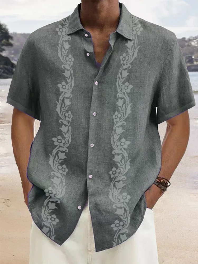  Cotton linen Floral Hawaiian Shirt Oversized Vacation Aloha Shirt