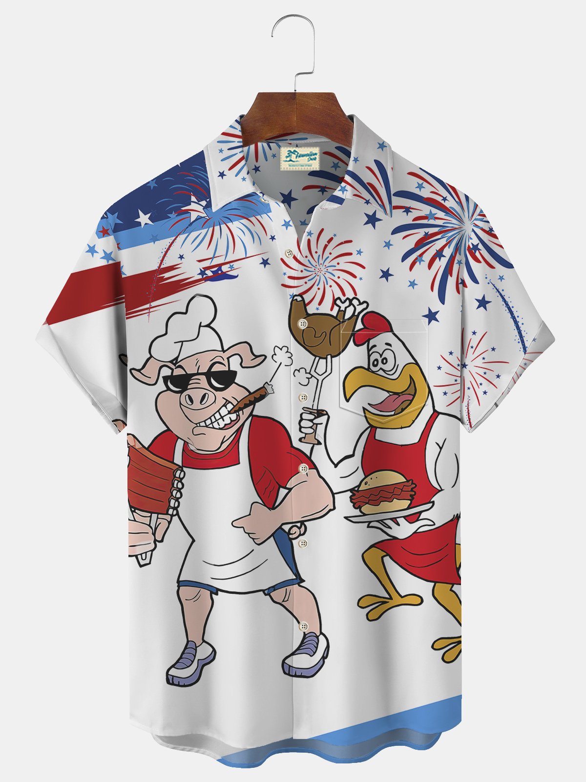 American Flag Independence Day 4th July Print Beach Men's Hawaiian Oversized Shirt With Pocket