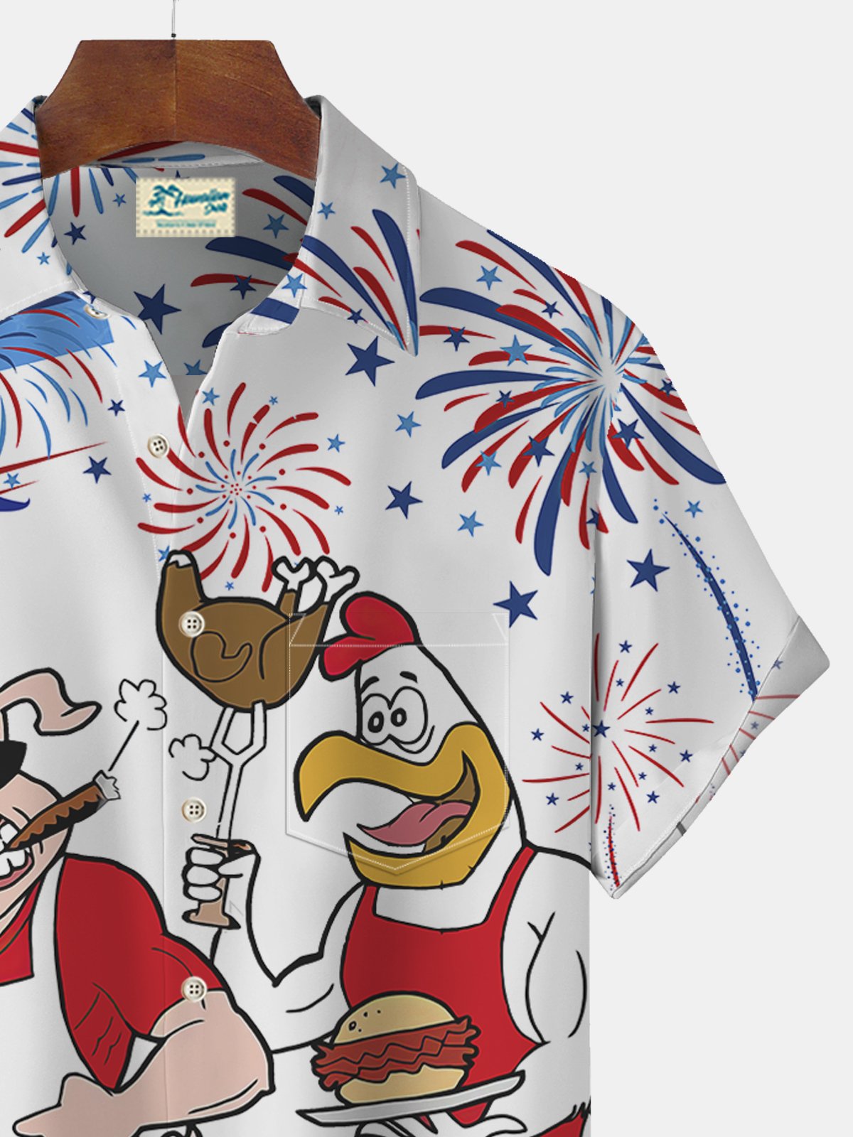 American Flag Independence Day 4th July Print Beach Men's Hawaiian Oversized Shirt With Pocket