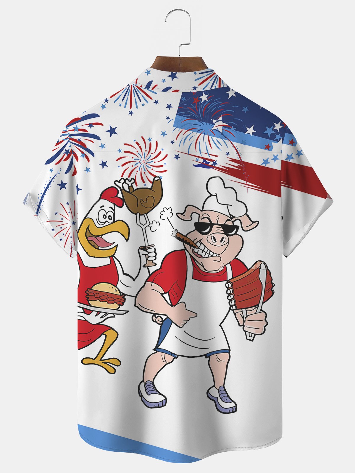 American Flag Independence Day 4th July Print Beach Men's Hawaiian Oversized Shirt With Pocket