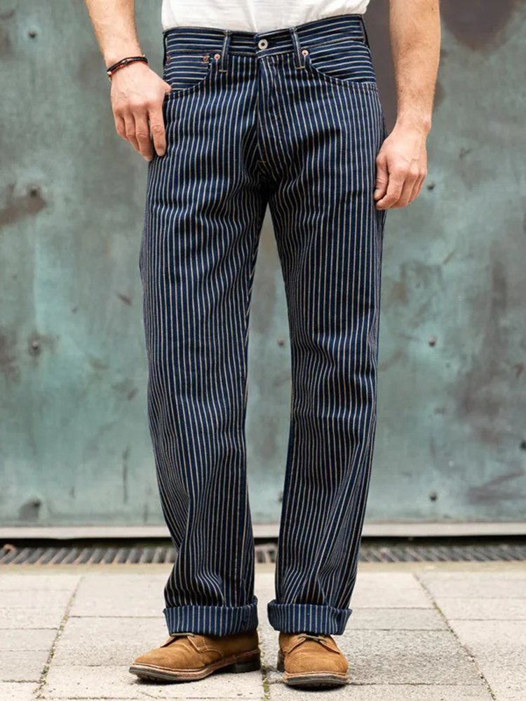 JoyMitty Vertical Stripe Straight Leg Pants Men's Casual Trousers