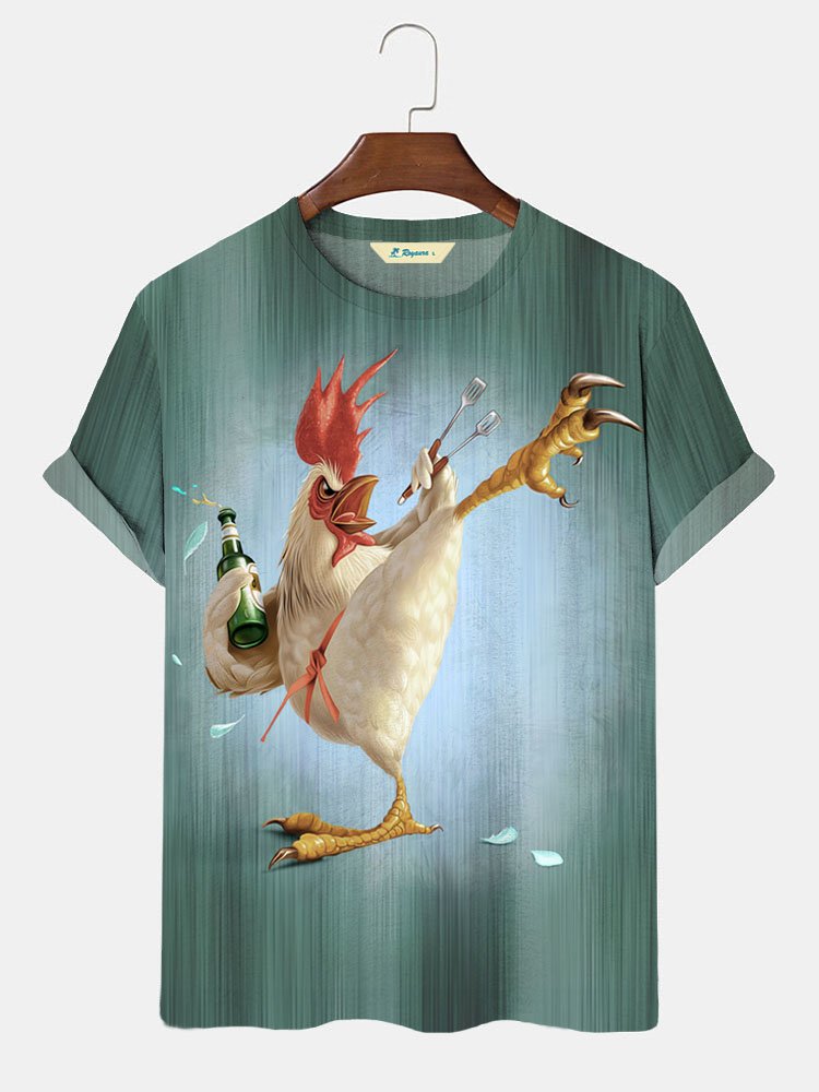 JoyMitty Kung Fu Chicken Retro Green Gradient Print Men's Short Sleeve T-Shirt