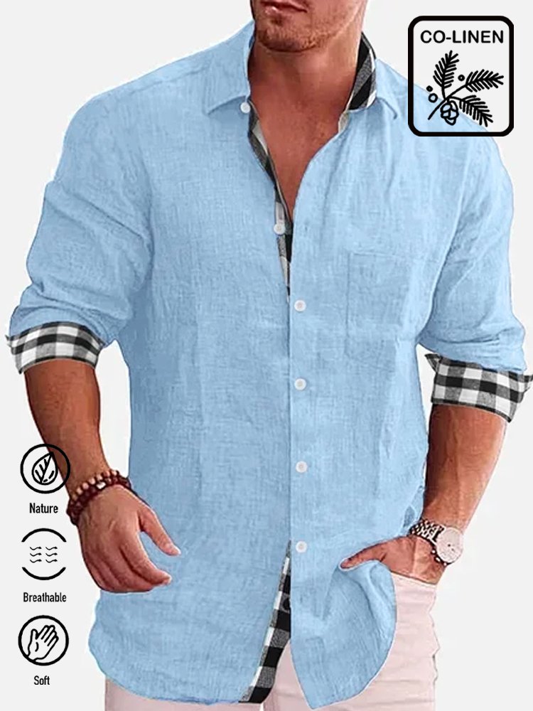 Men's Casual Simple Plaid Contrast Print Lapel Long Sleeve Shirt