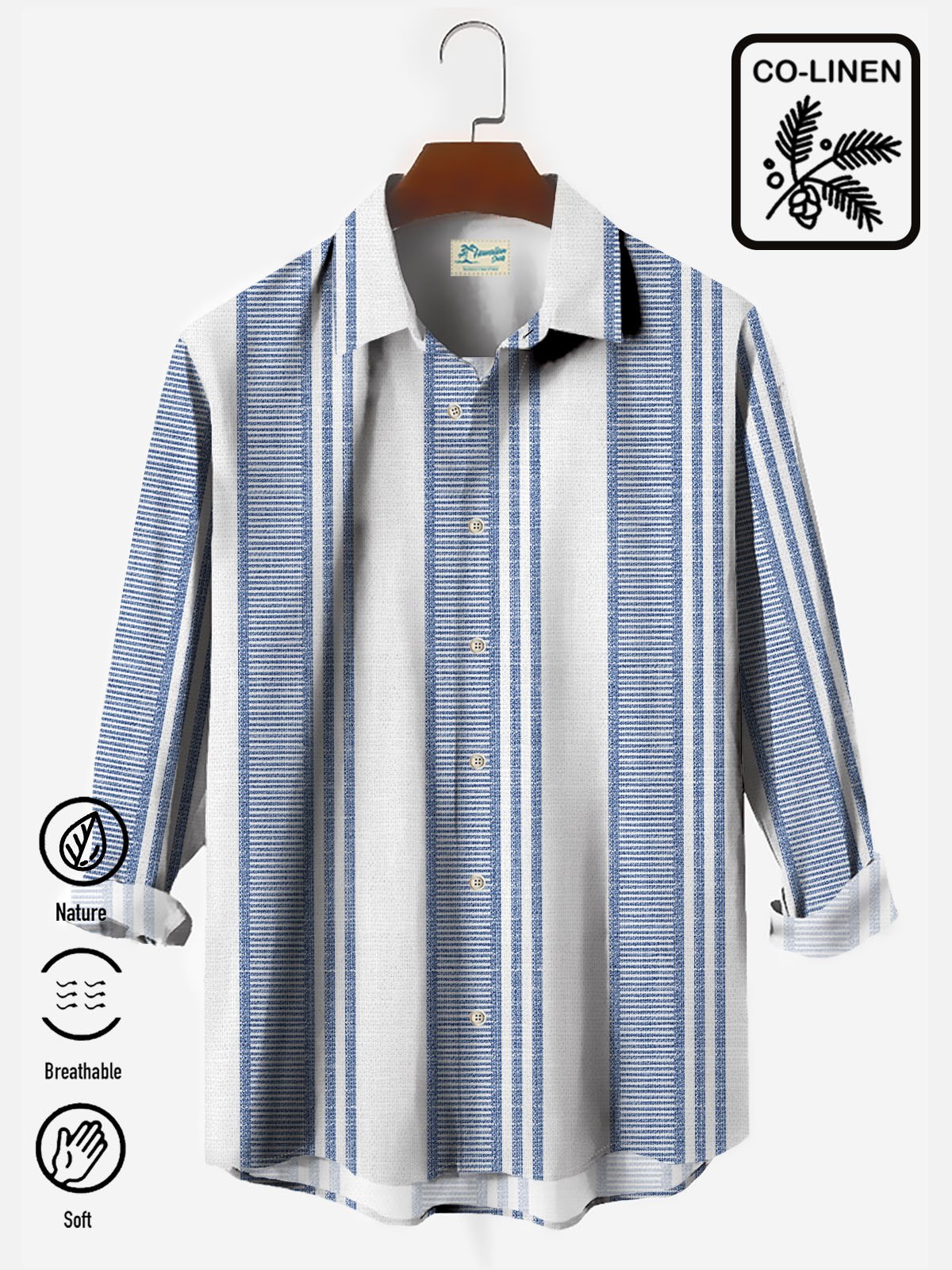 JoyMitty Casual Striped Print Men's Long Sleeve Button Pocket Shirt