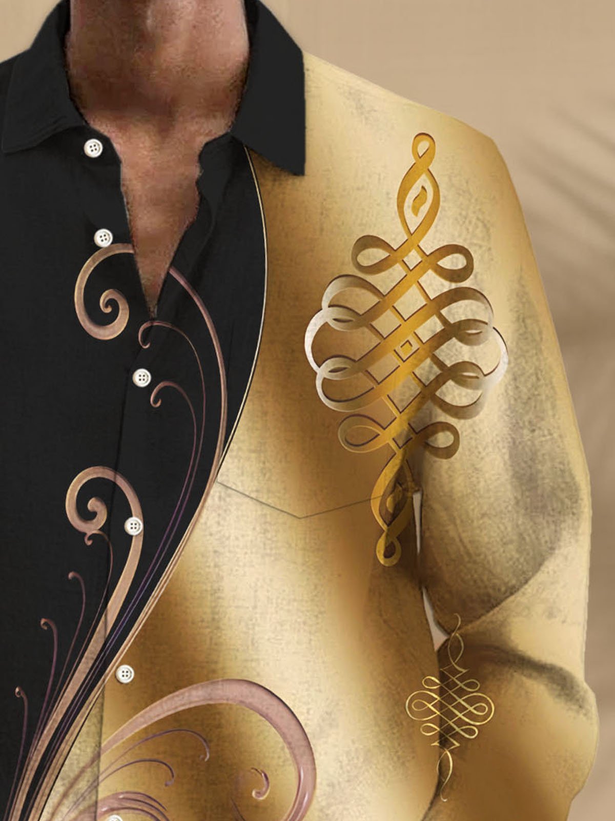 JoyMitty Artistic Gradient Print Men's Long Sleeve Button Pocket Shirt