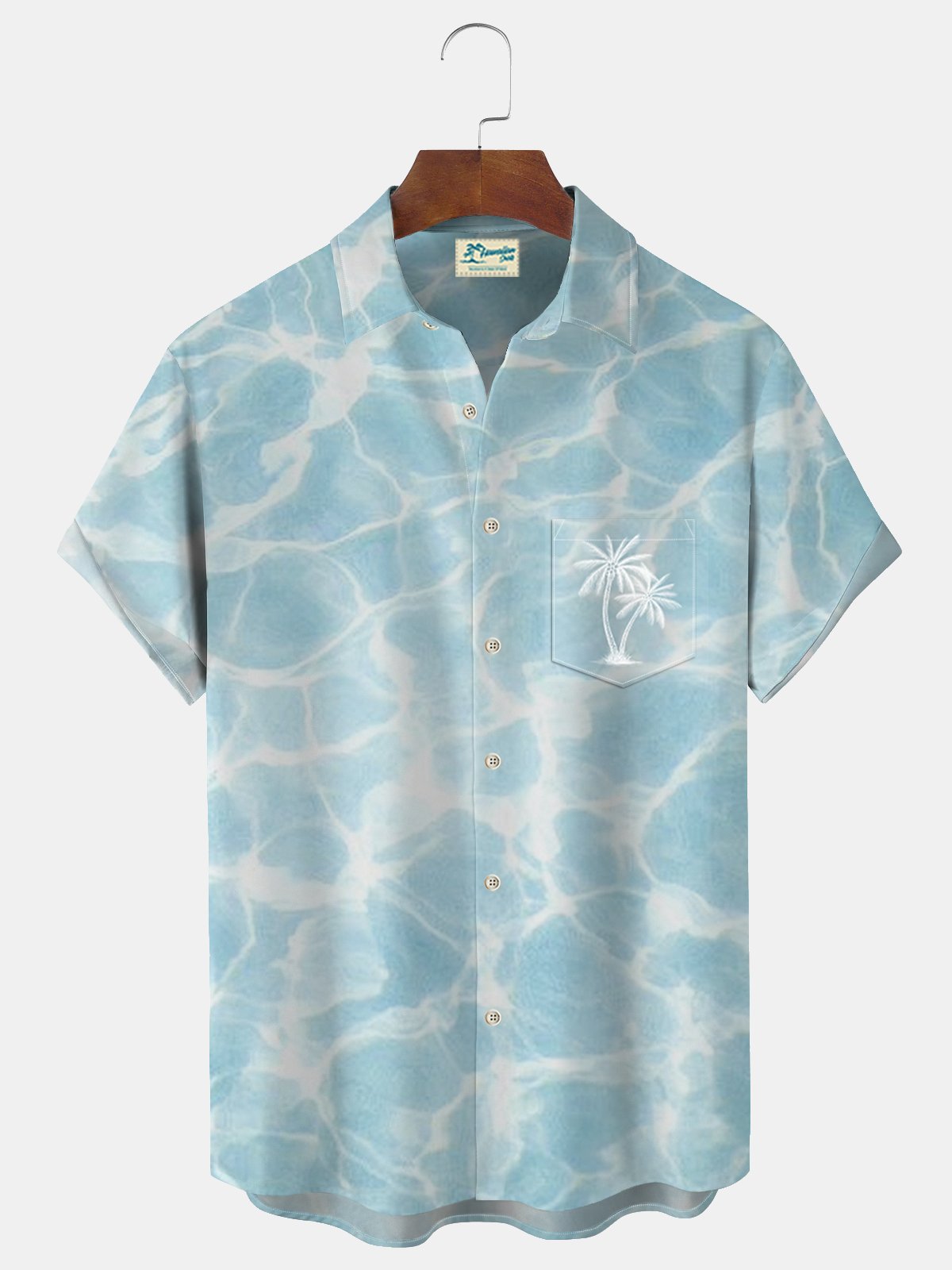 Water Ripple Print Beach Men's Hawaiian Oversized Shirt with Pockets Wrinkle Free Shirt