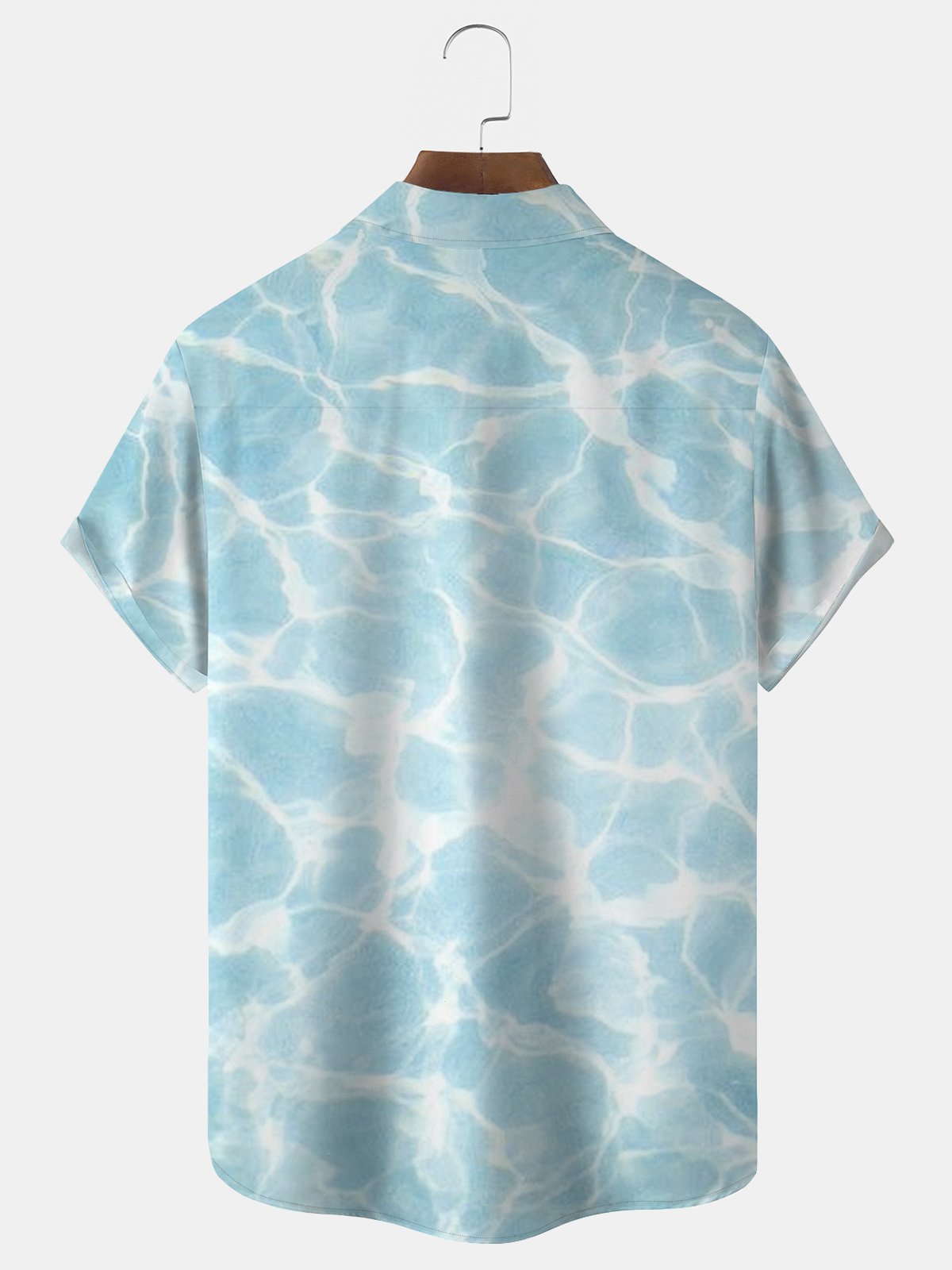 Water Ripple Print Beach Men's Hawaiian Oversized Shirt with Pockets Wrinkle Free Shirt