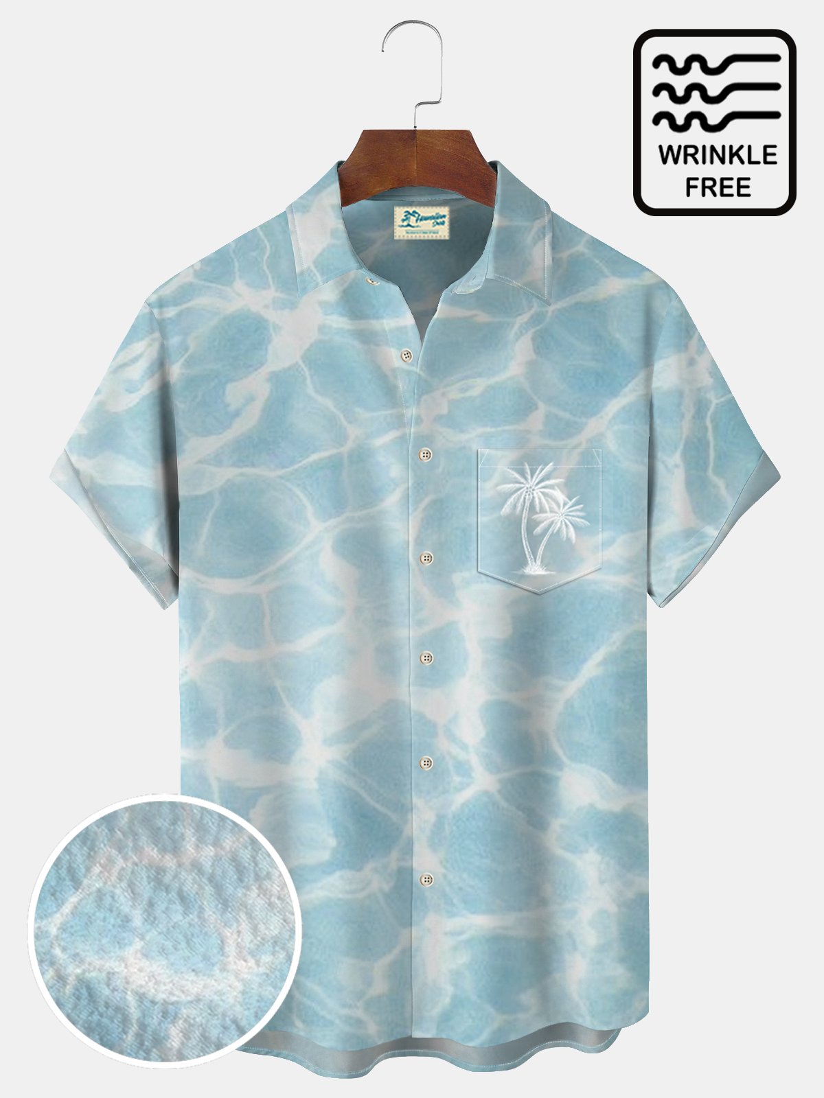 Water Ripple Print Beach Men's Hawaiian Oversized Shirt with Pockets Wrinkle Free Shirt