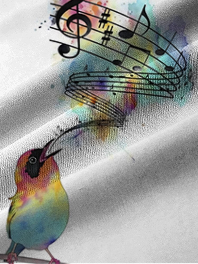 Men's Music Bird Watercolor Print Casual Short Sleeve Hawaiian Shirt