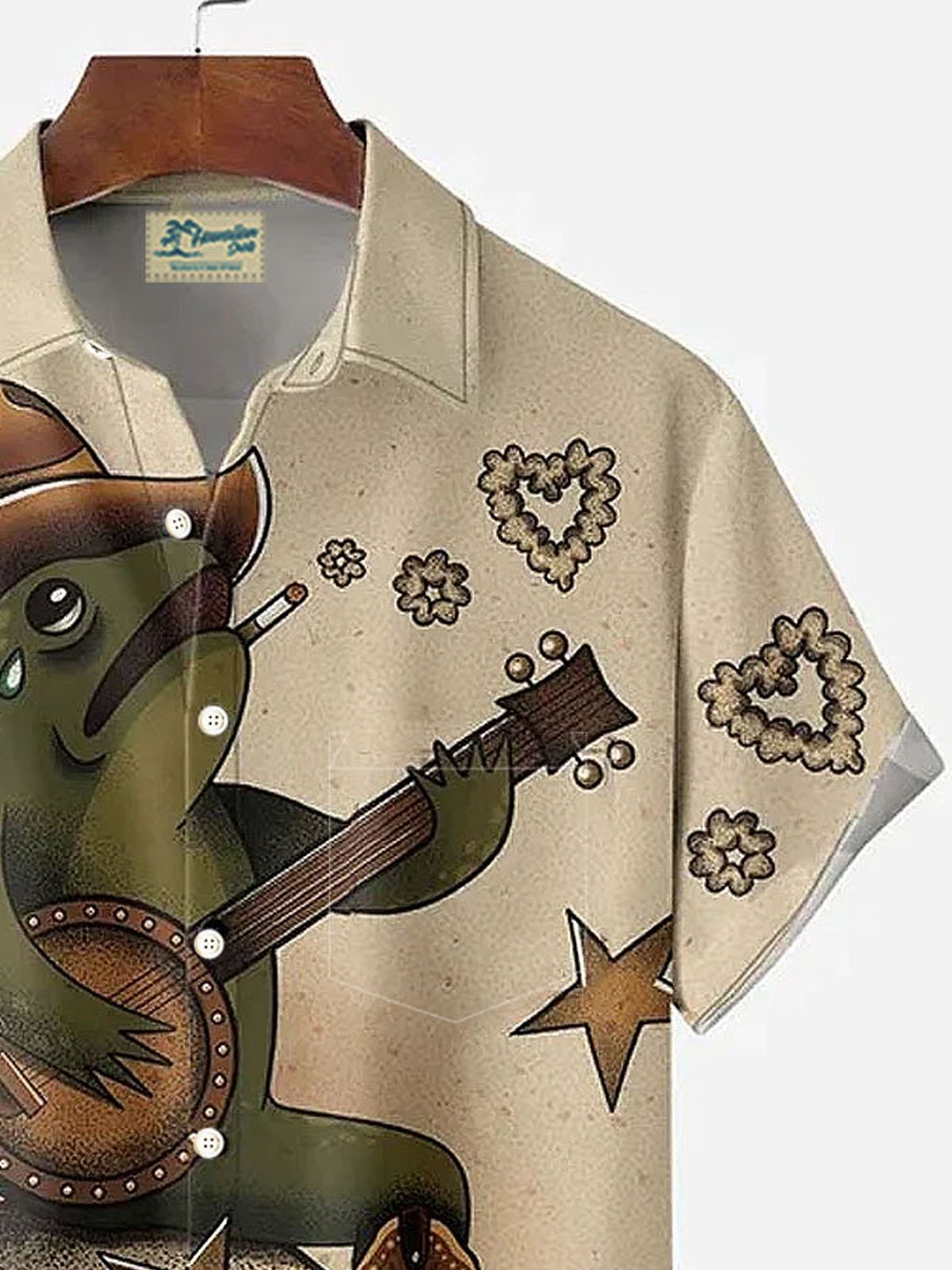 JoyMitty Vintage Fun Frog Print Men's Button Pocket Quick Dry Shirt