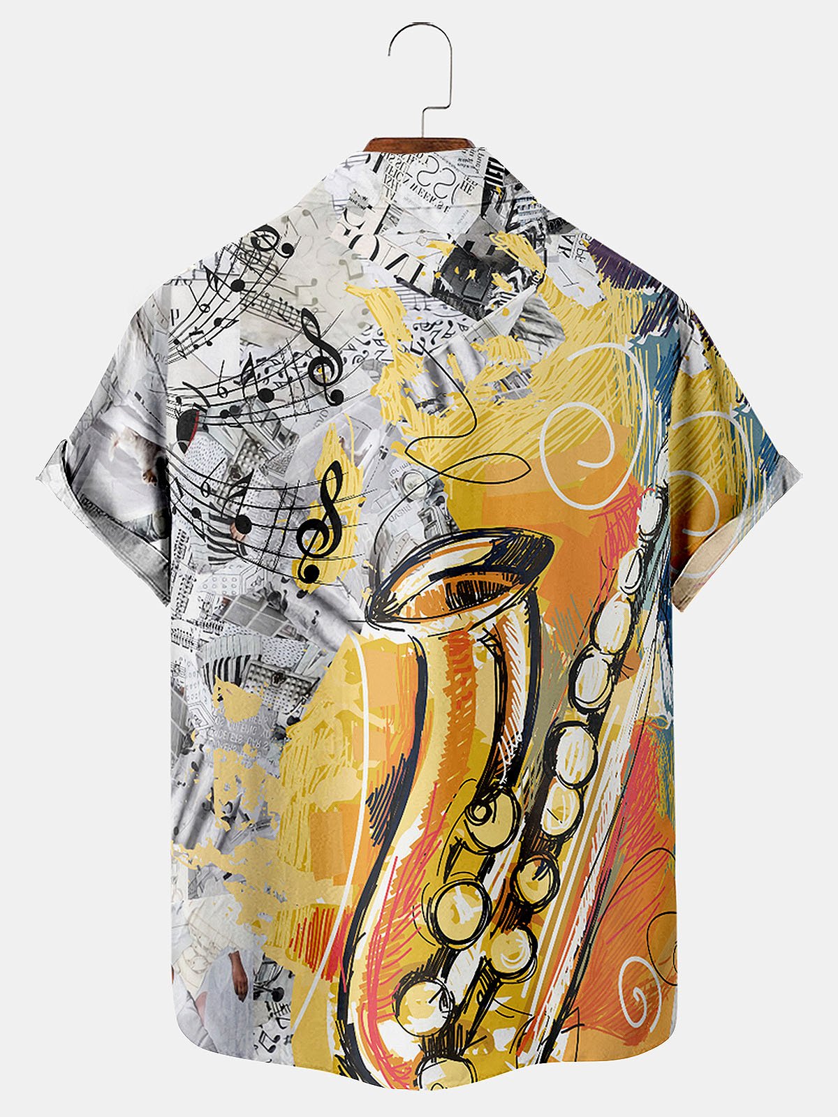 JoyMitty Vintage Jazz Musical Print Men's Button Down Pocket Shirt