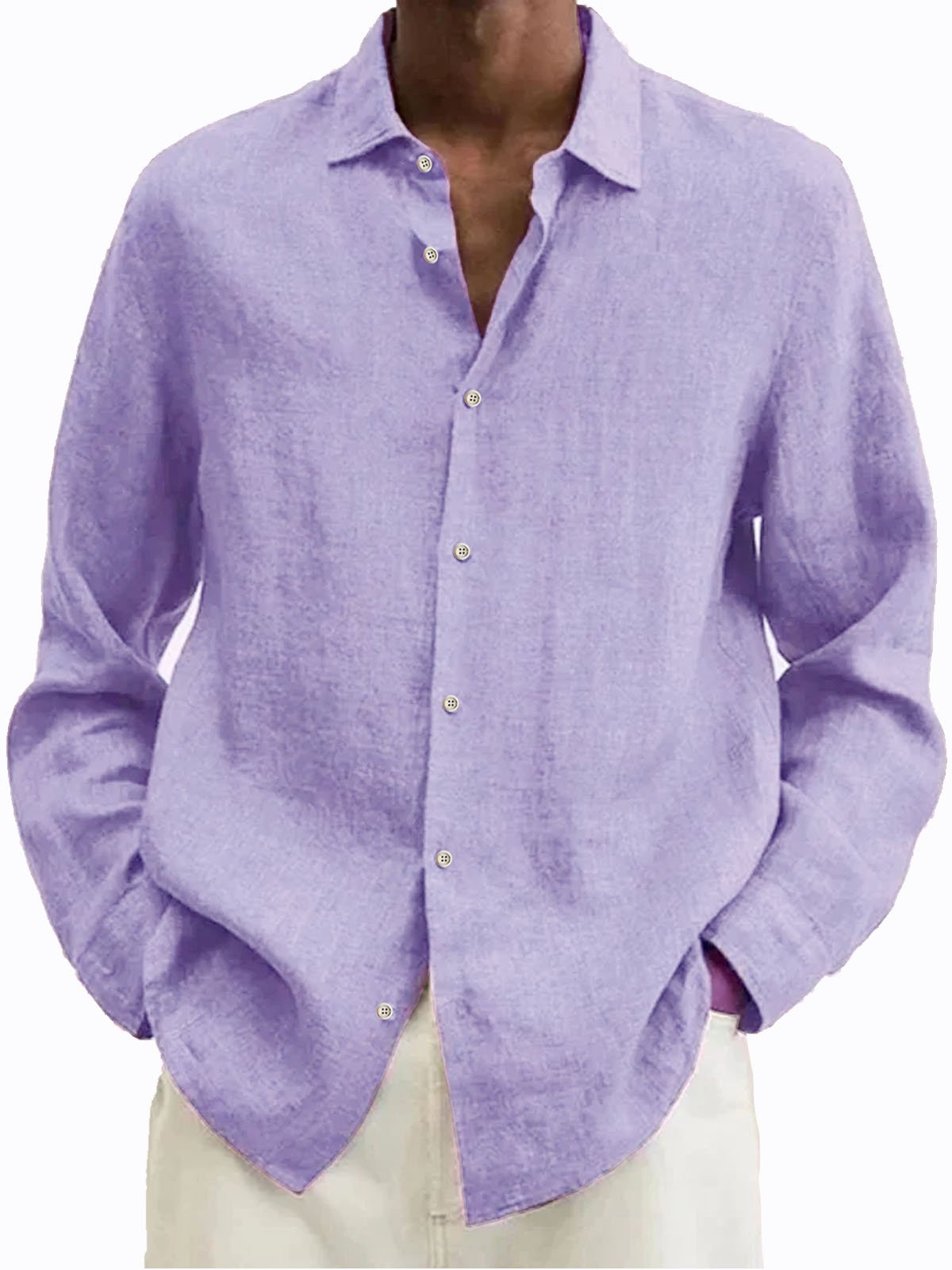 JoyMitty  Purple Casual Men's Long Sleeve Natural Fiber Shirts