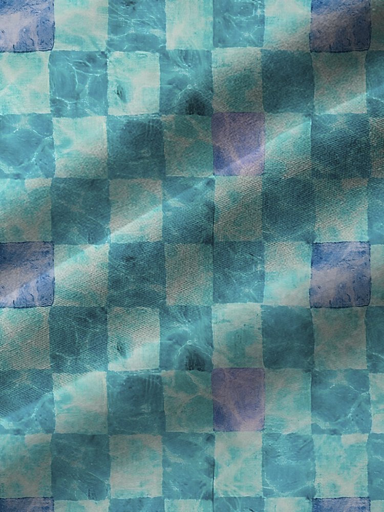 Water Ripple Checkerboard Print Beach Men's Hawaiian Oversized Shirt with Pockets